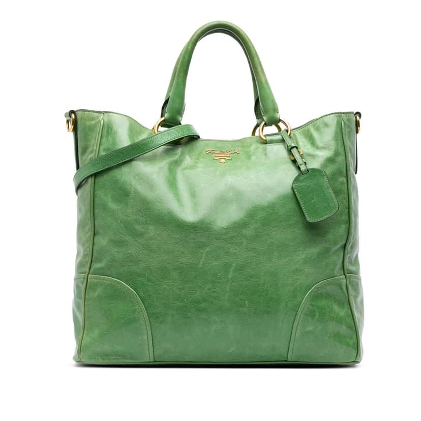 Prada Vitello Shine Satchel Green Leather Good condition - Front View