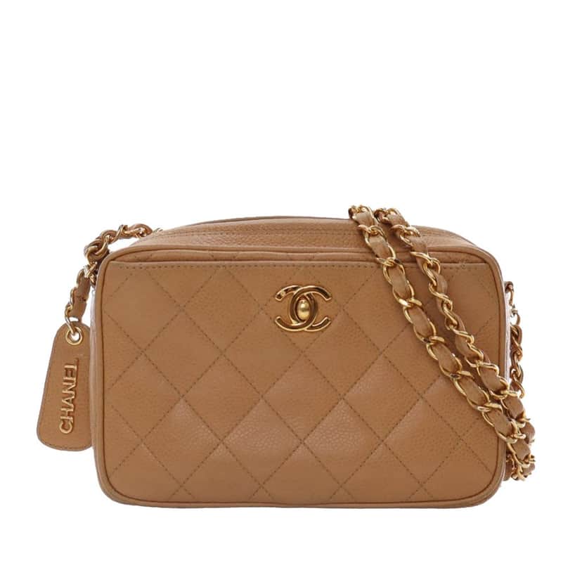 Chanel CC Quilted Caviar Camera Bag Brown Leather Good condition - Front View