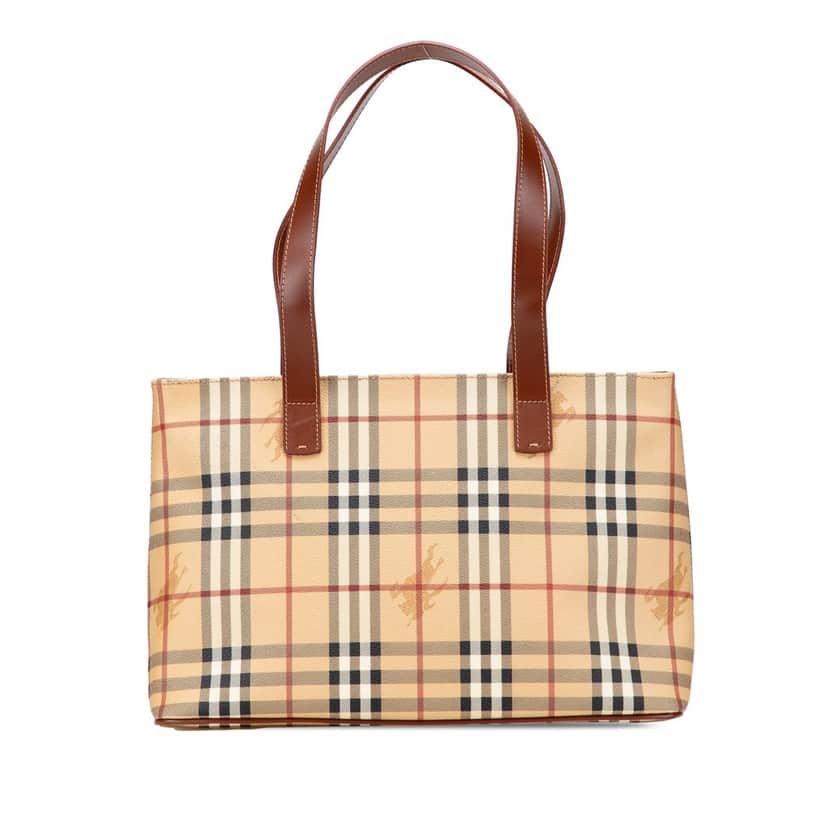 Burberry Haymarket Check Coated Canvas Tote Brown Canvas Good condition - Front View