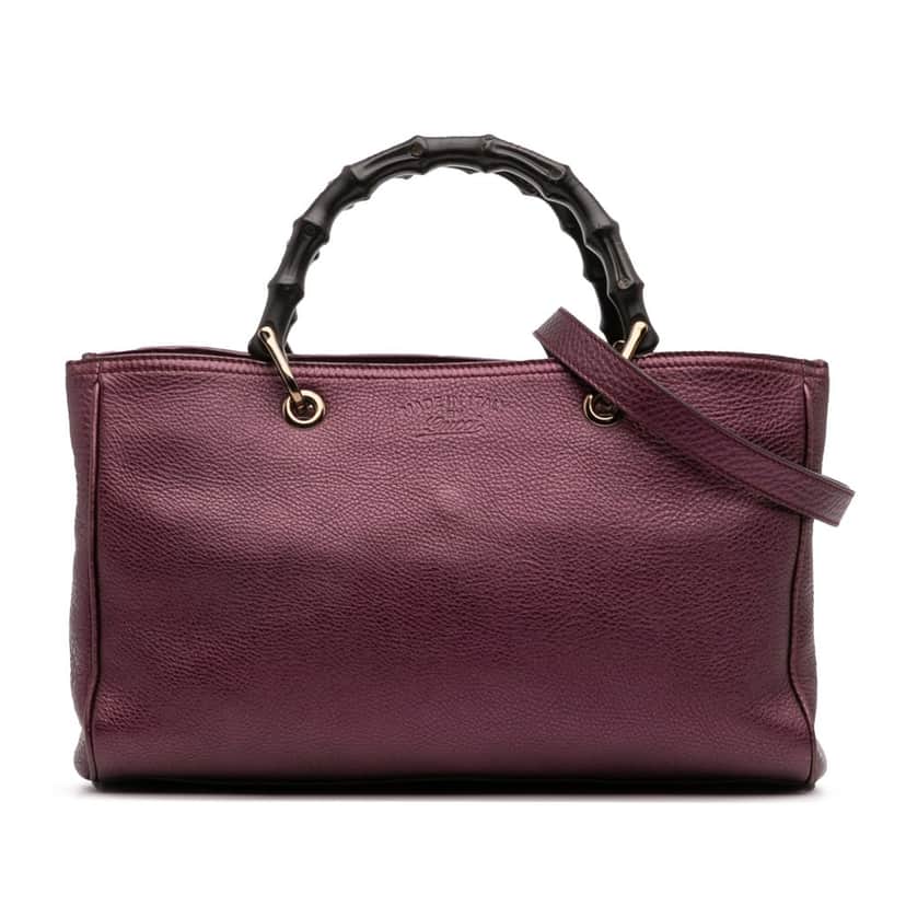 Gucci Medium Calfskin Bamboo Shopper Satchel Purple Leather Good condition - Front View