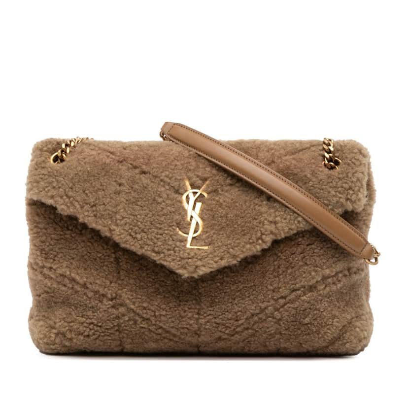 Saint Laurent Small Shearling Loulou Puffer Shoulder Bag Brown Good condition - Front View