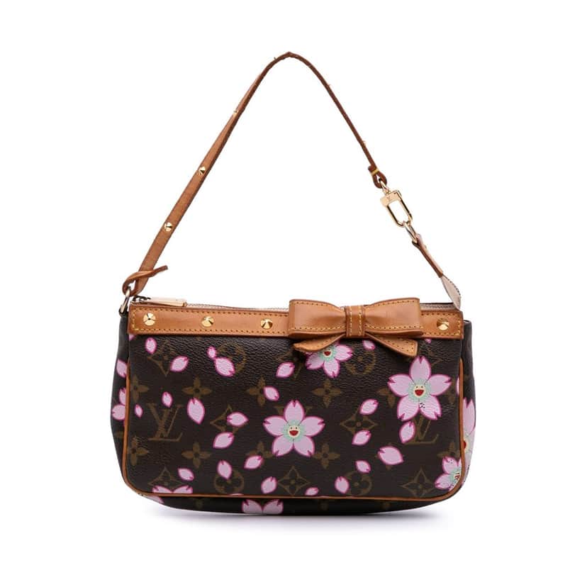 Louis Vuitton Takashi Murakami Monogram Cherry Blossom Pochette Accessoires Brown Canvas Good condition - Front View