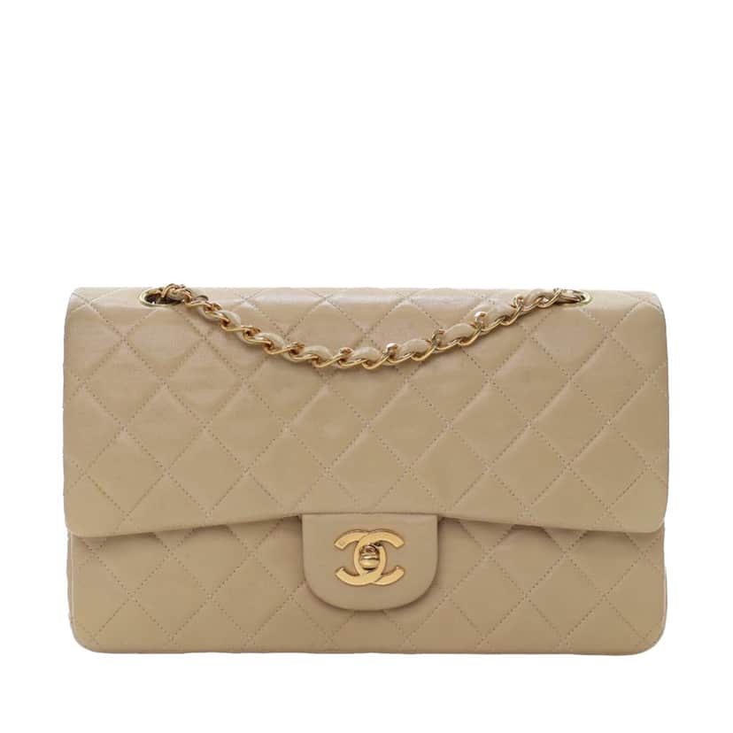 Chanel Medium Classic Lambskin Double Flap Brown Leather Good condition - Front View