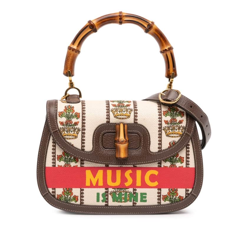 Gucci 100th Anniversary Medium Canvas 1947 Bamboo Top Handle Bag Brown Canvas Good condition - Front View
