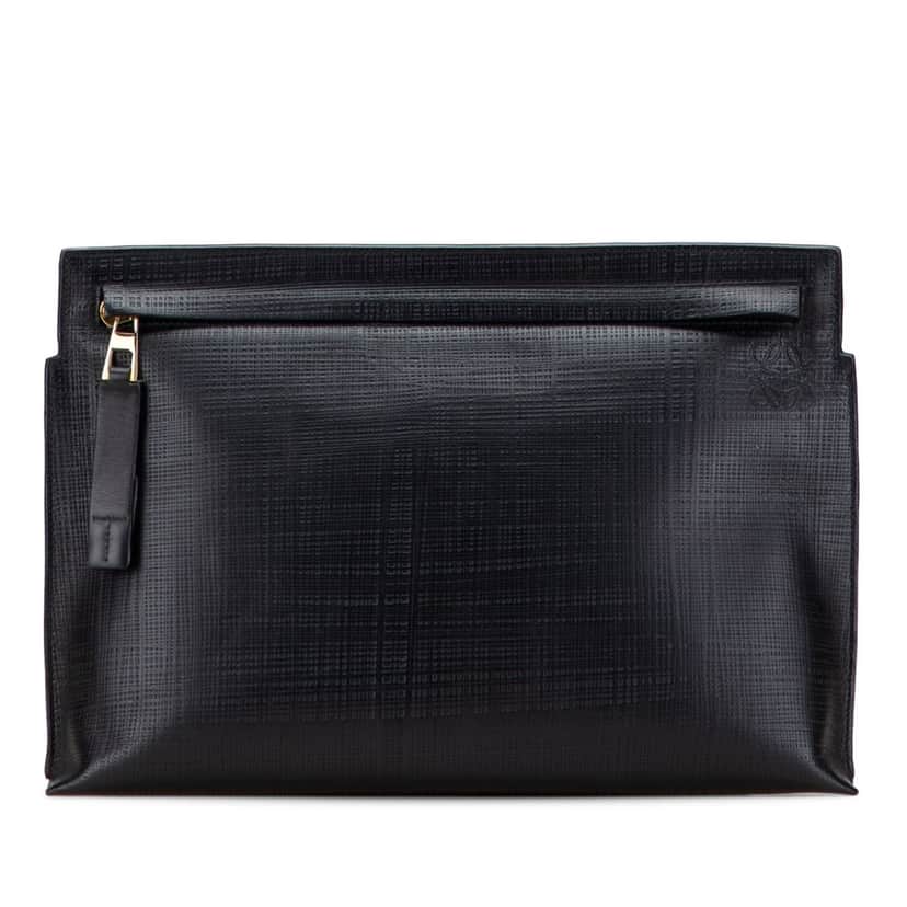 Loewe Leather Anagram T Clutch Black Leather Good condition - Front View
