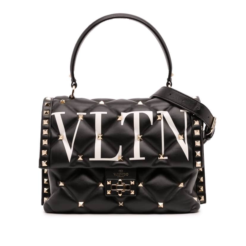 Valentino Lambskin VLTN Candystud Top Handle Bag Black Leather Good condition - Front View