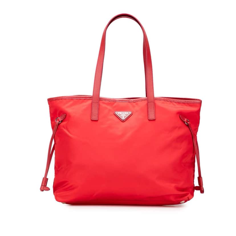 Prada Saffiano Trimmed Tessuto Open Convertible Tote Red Good condition - Front View