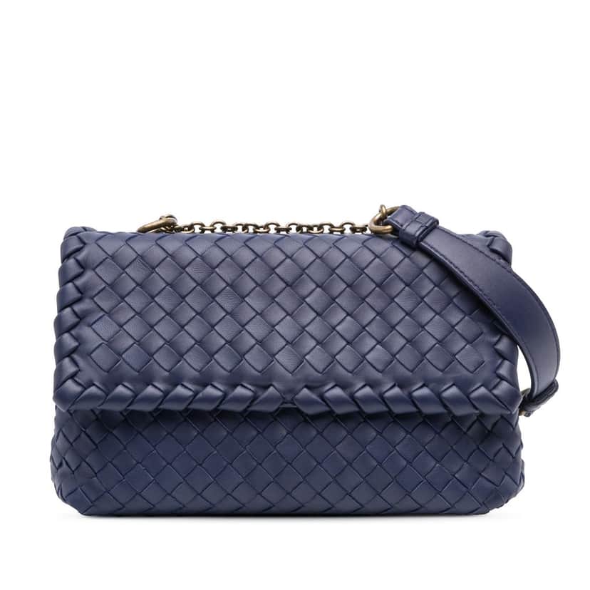 Bottega Veneta Baby Nappa Intrecciato Olimpia Crossbody Blue Leather Good condition - Front View
