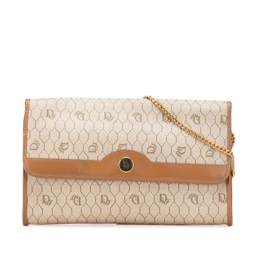 Dior Honeycomb Canvas Chain Shoulder Bag Brown Canvas Good condition - Front View