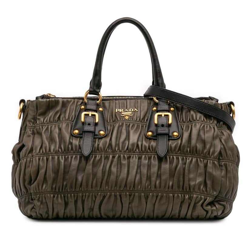 Prada Bicolor Nappa Gaufre Double Zip Satchel Brown Leather Good condition - Front View
