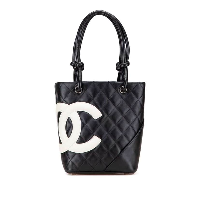 Chanel Small Quilted Lambskin Cambon Ligne Tote Black Leather Good condition - Front View