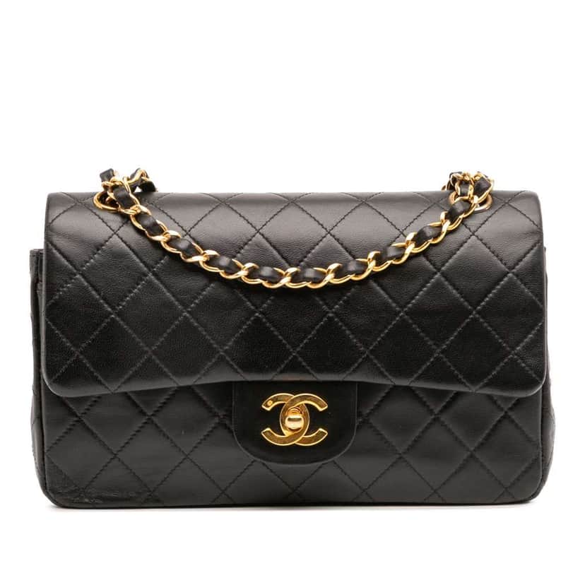Chanel Small Classic Lambskin Double Flap Black Leather Good condition - Front View