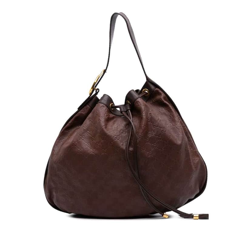 Gucci Medium Guccissima Interlocking Icon Drawstring Hobo Brown Leather Good condition - Front View