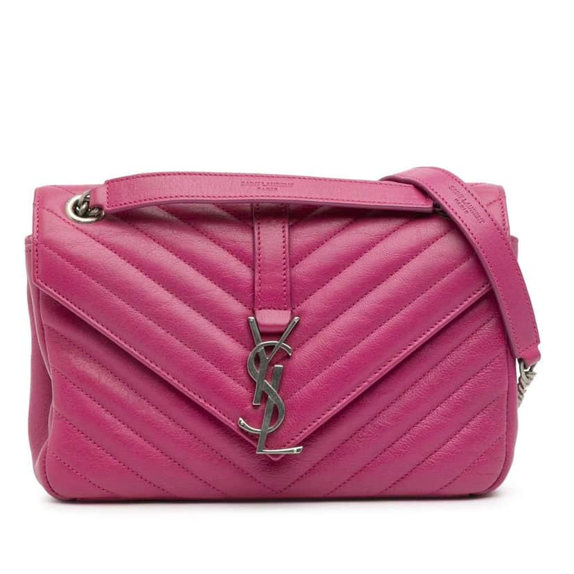 Saint Laurent Medium Chevron Sheepskin Monogram Chain Bag Pink Leather Good condition - Front View