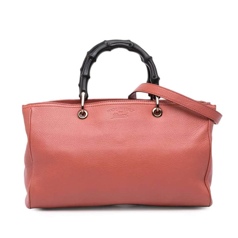 Gucci Medium Calfskin Bamboo Shopper Satchel Pink Leather Very good condition - Front View