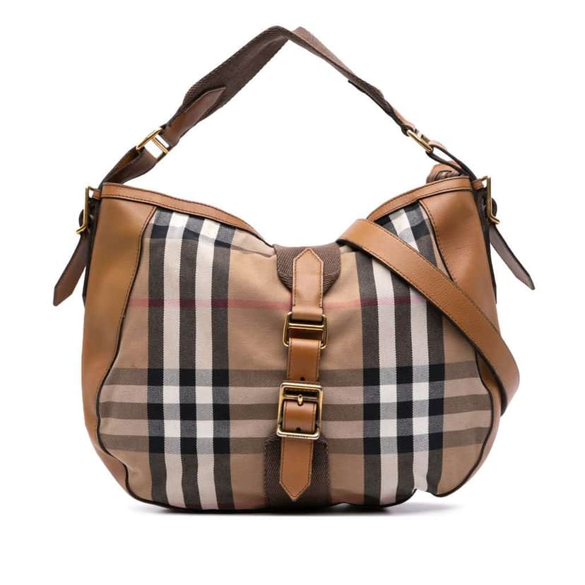 Burberry House Check Canvas Ashwood Hobo Brown Canvas Good condition - Front View
