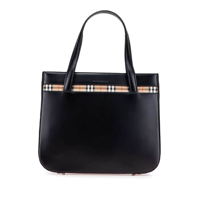 Burberry House Check Trimmed Leather Handbag Black Leather Good condition - Front View