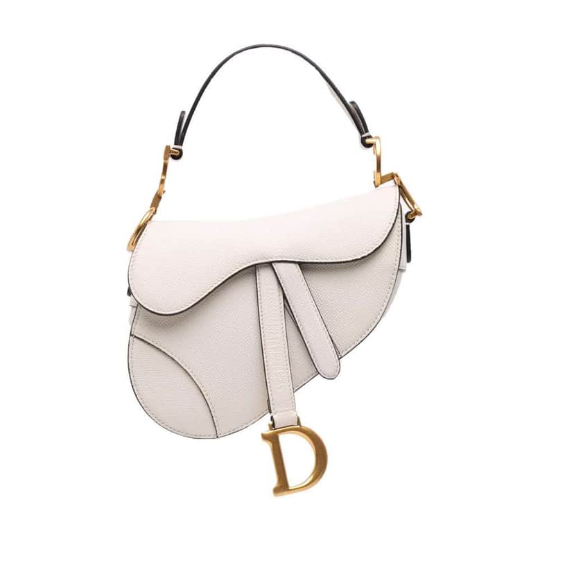 Dior Mini Grained Calfskin Saddle Bag White Leather Good condition - Front View