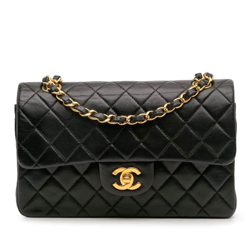 Chanel Small Classic Lambskin Double Flap Black Leather Good condition - Front View