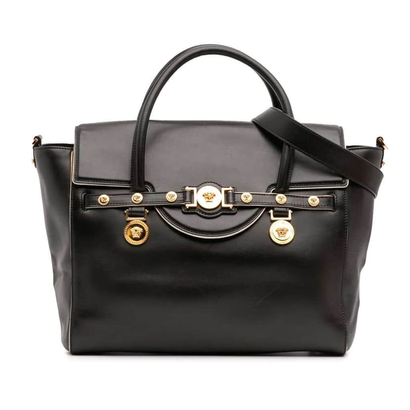 Versace Leather Medusa Medallion Satchel Black Leather Good condition - Front View
