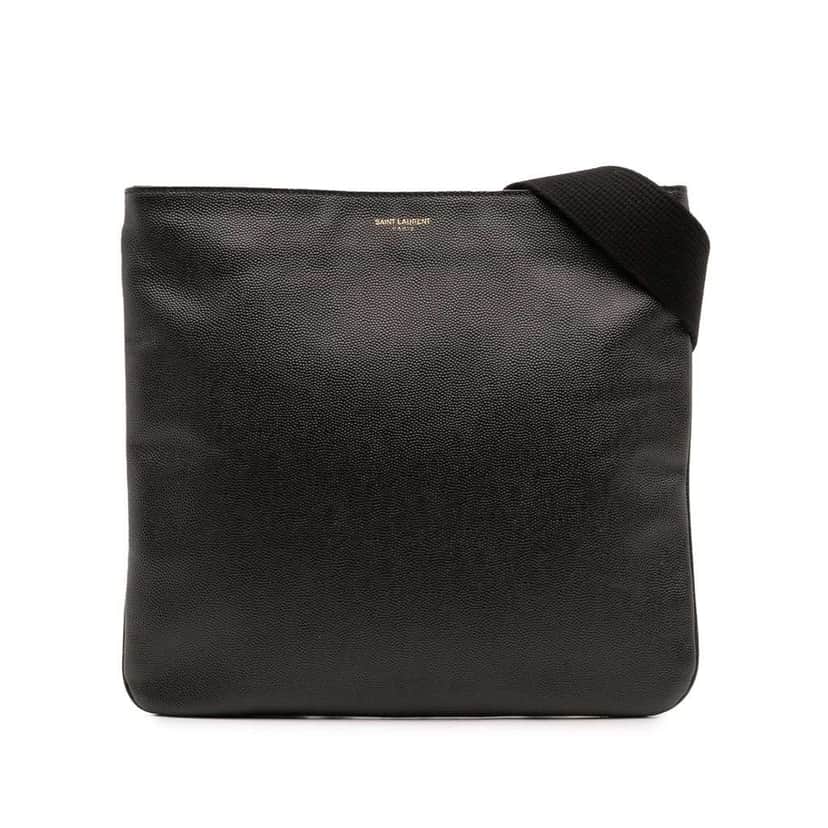 Saint Laurent Grain De Poudre Flat Crossbody Black Leather Good condition - Front View