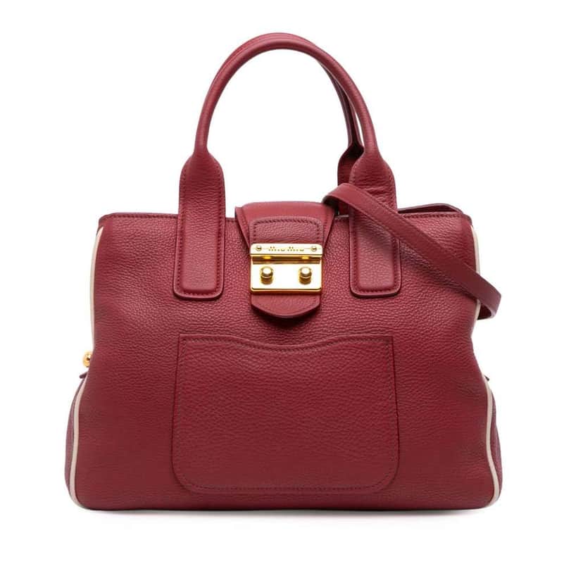 Miu Miu Goatskin Madras Satchel Red Leather Good condition - Front View