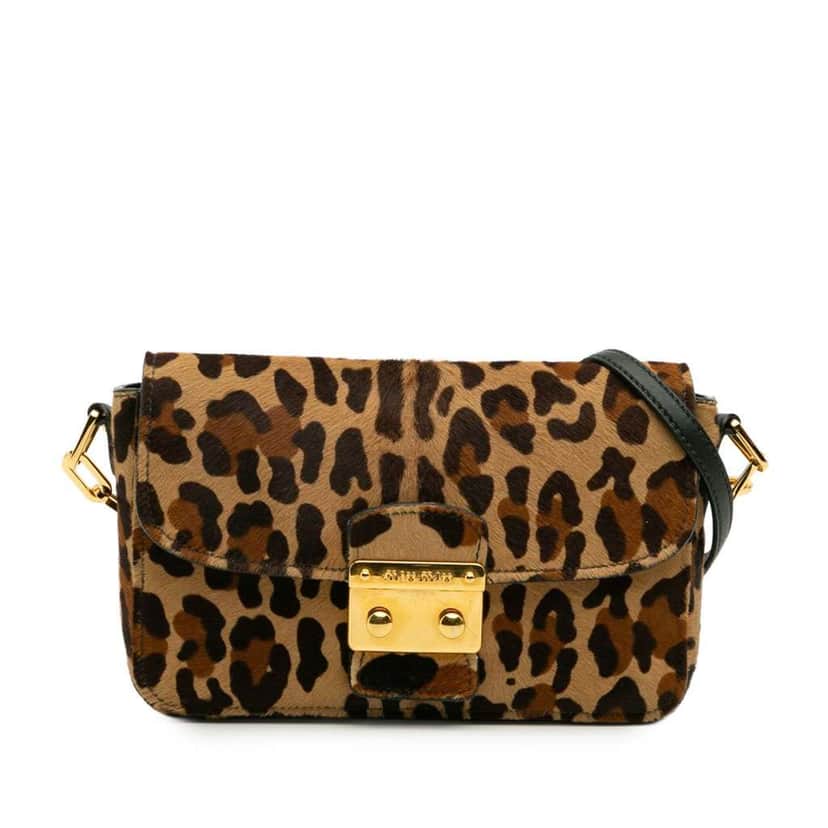 Miu Miu Leopard Print Calfskin Hair Crossbody Brown Good condition - Front View