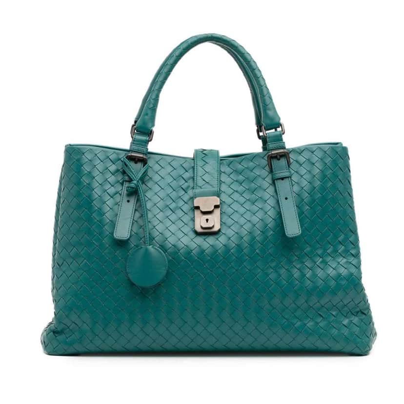 Bottega Veneta Medium Nappa Intrecciato Roma Tote Blue Leather Good condition - Front View