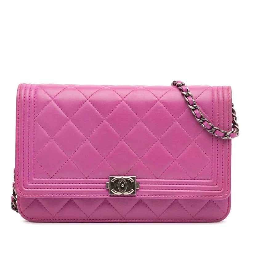 Chanel Lambskin Boy Wallet on Chain Purple Leather Good condition - Front View