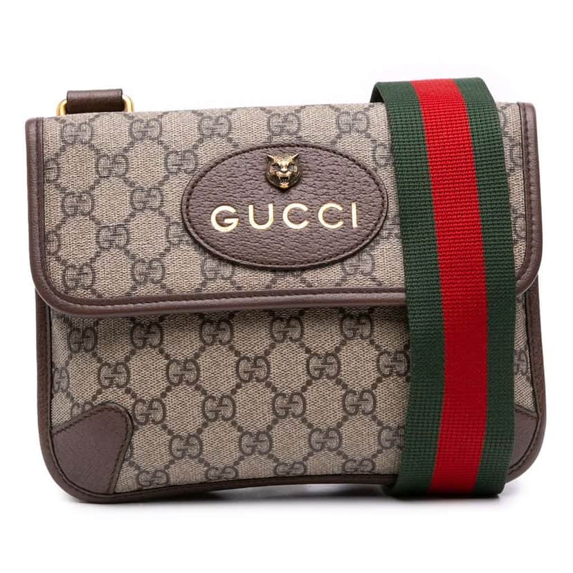 Gucci Small GG Supreme Web Neo Vintage Double Flap Messenger Bag Brown Canvas Good condition - Front View