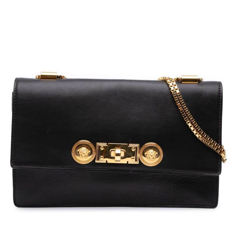 Versace Leather Medusa Flap Chain Shoulder Bag Black Leather Good condition - Front View