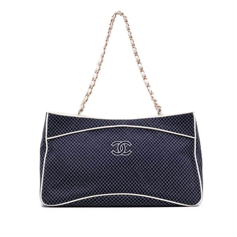 Chanel Medium CC Quilted Jersey Zip Tote Blue Fair condition - Front View