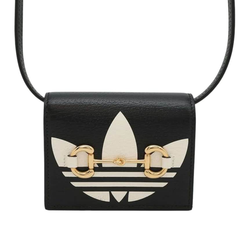 Gucci Adidas Leather Horsebit Wallet on Strap Black Leather Good condition - Front View
