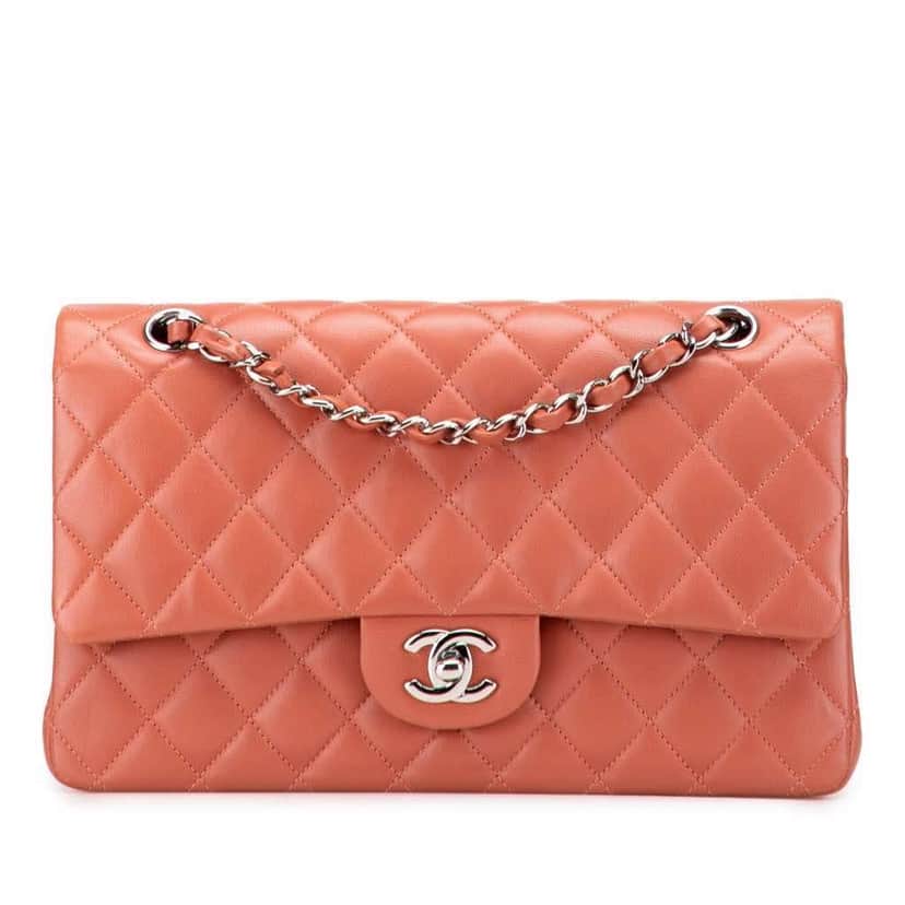 Chanel Medium Classic Lambskin Double Flap Orange Leather Good condition - Front View