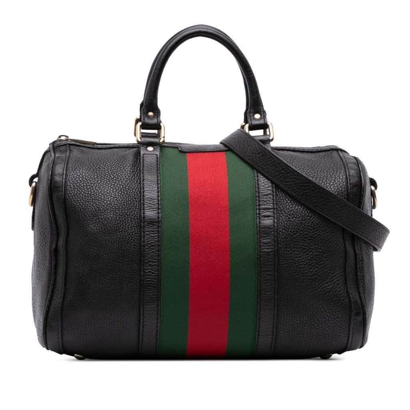 Gucci Calfskin Web Joy Boston Bag Black Leather Fair condition - Front View
