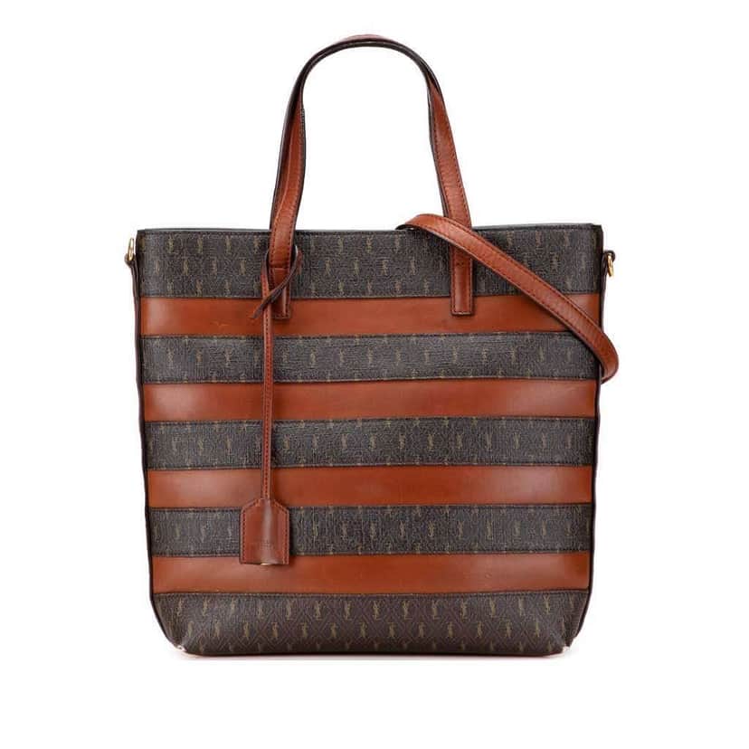 Saint Laurent Le Monogramme Coated Canvas and Leather Shopper Tote Brown Canvas Good condition - Front View