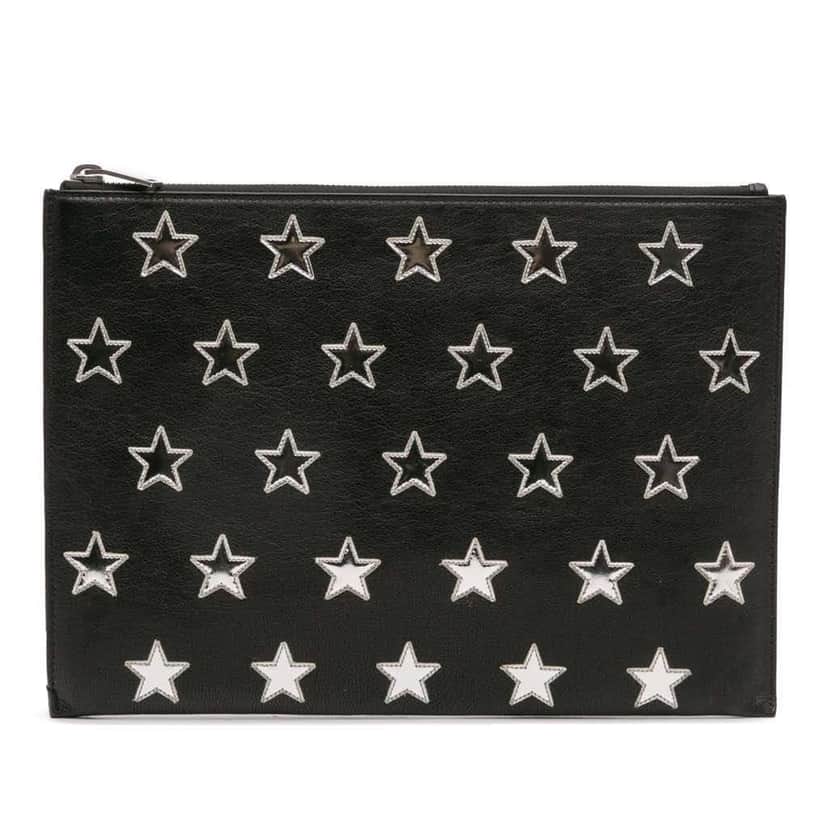 Saint Laurent Leather Star Rider Tablet Pouch Black Leather Good condition - Front View