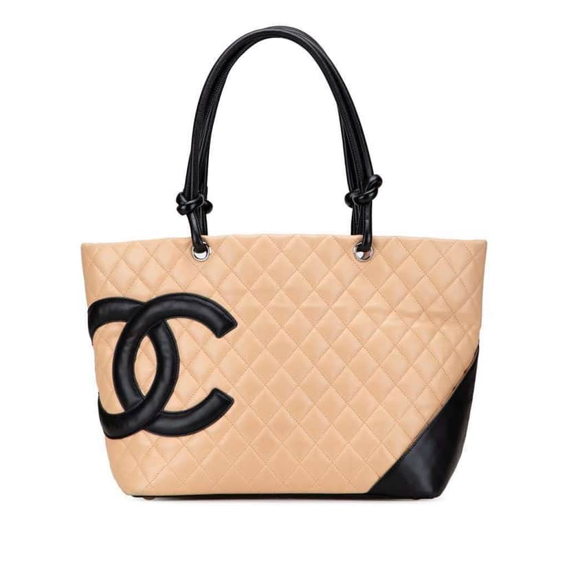 Chanel Large Quilted Lambskin Cambon Ligne Tote Brown Leather Good condition - Front View