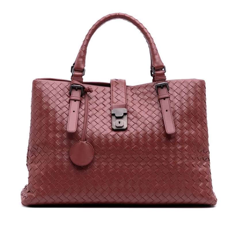 Bottega Veneta Medium Nappa Intrecciato Roma Tote Red Leather Good condition - Front View