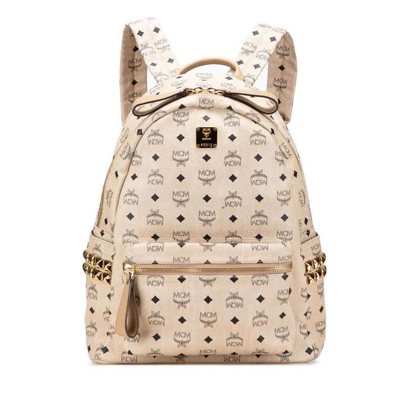 Mcm Medium Studded Visetos Coated Canvas Stark Backpack Brown Canvas Good condition - Front View