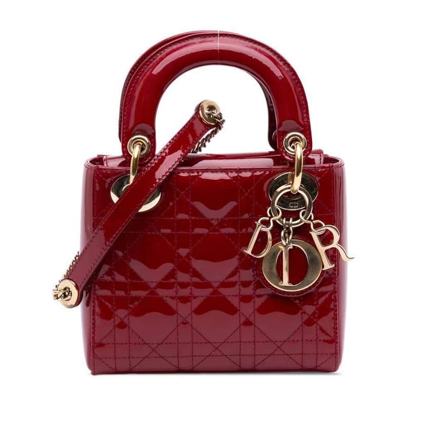 Dior Mini Patent Cannage Lady Dior Red Leather Good condition - Front View