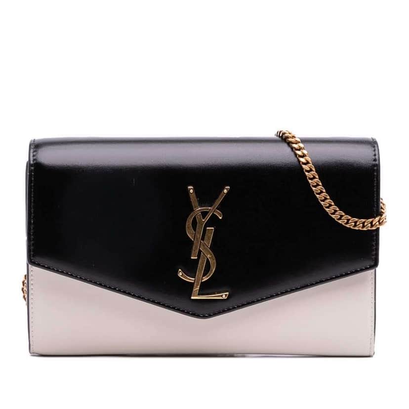Saint Laurent Bicolor Calfskin Uptown Chain Wallet Black Leather Good condition - Front View