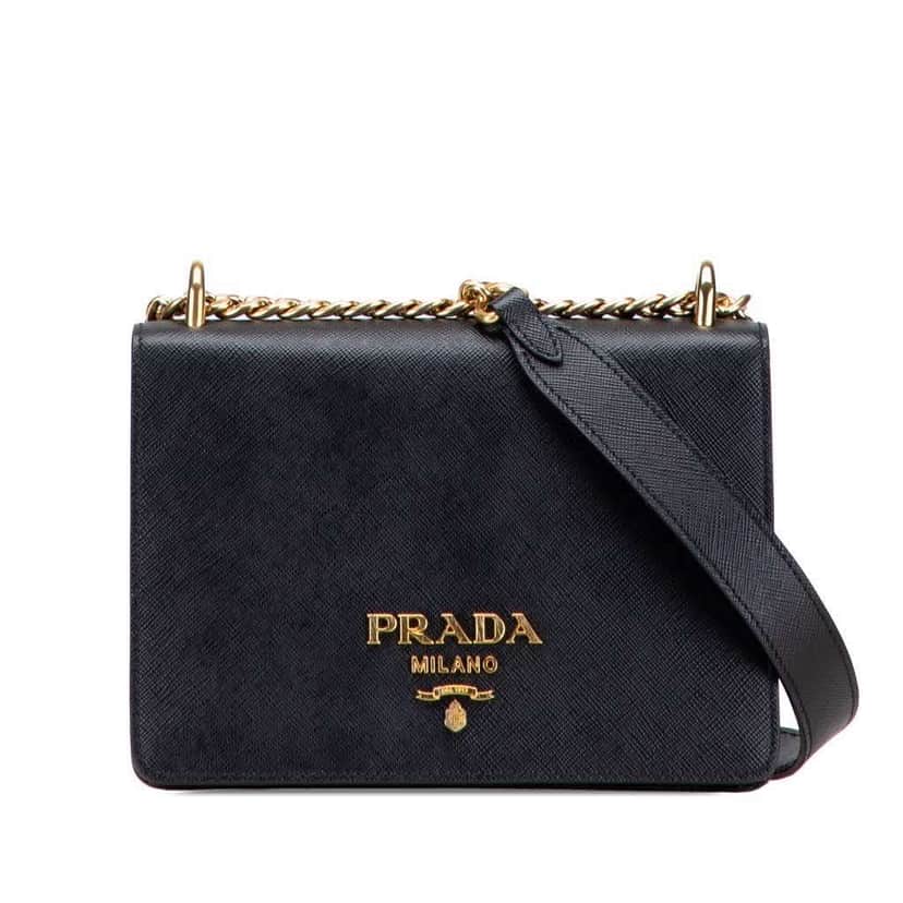 Prada Saffiano Lux Chain Crossbody Black Leather Good condition - Front View