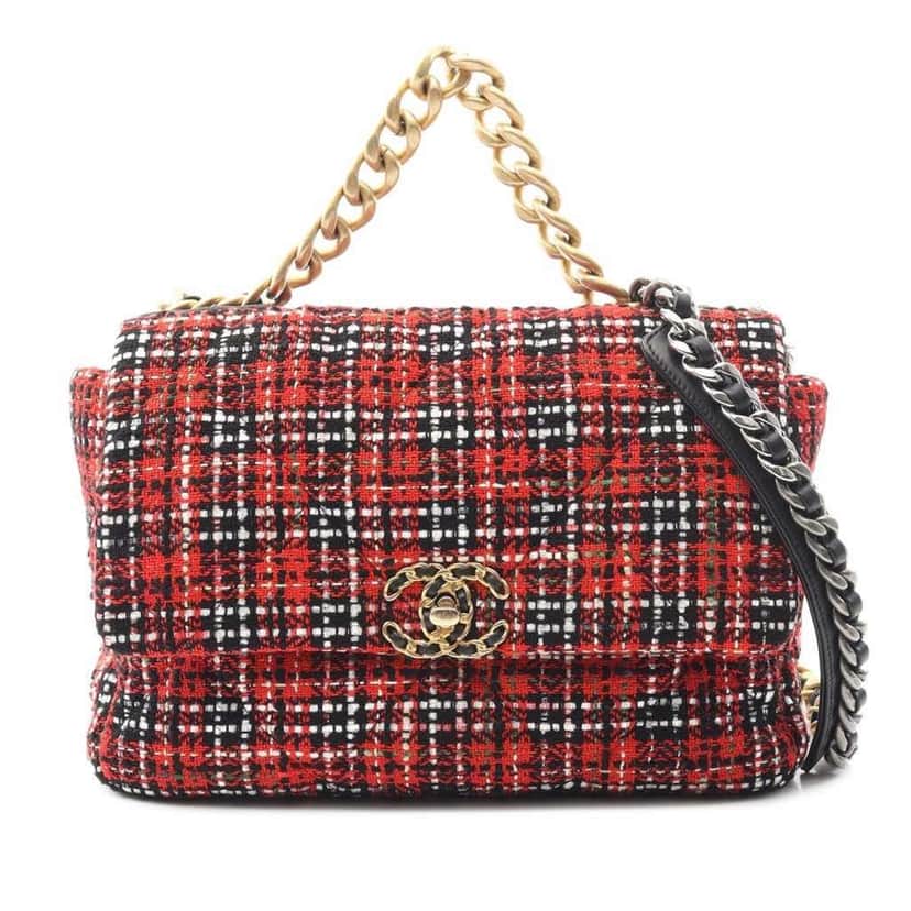 Chanel Large Tweed 19 Flap Red Tweed Good condition - Front View