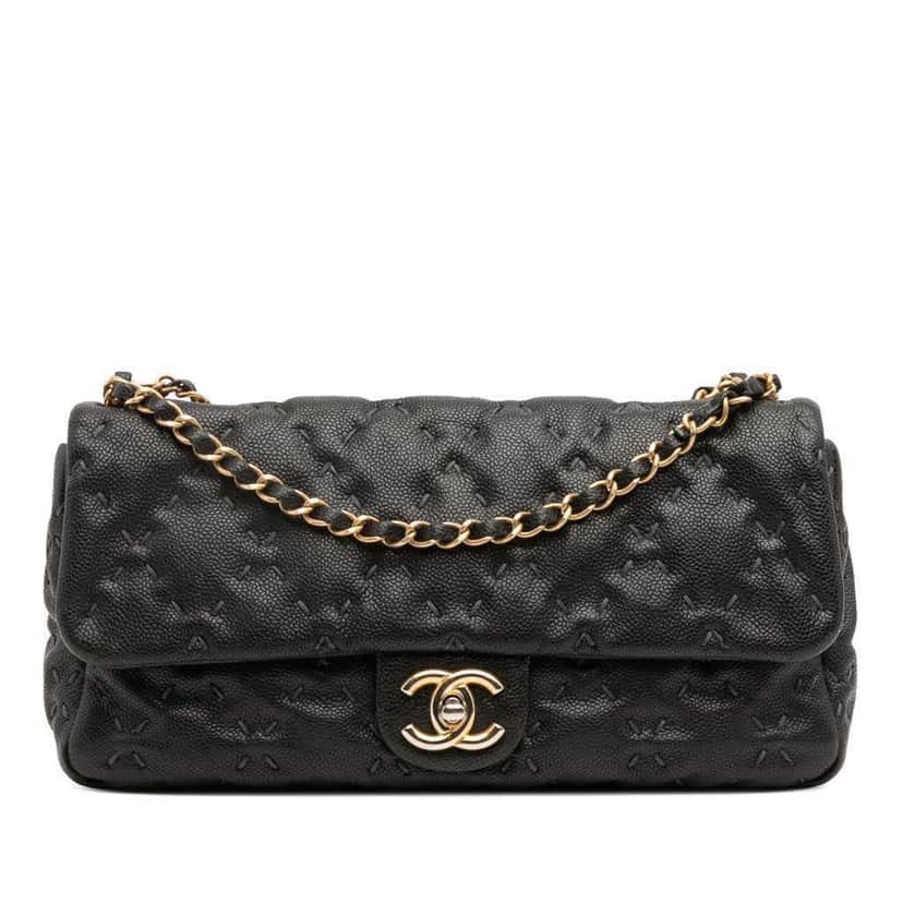 Chanel Caviar Wild Stitch Flap Black Leather Good condition - Front View