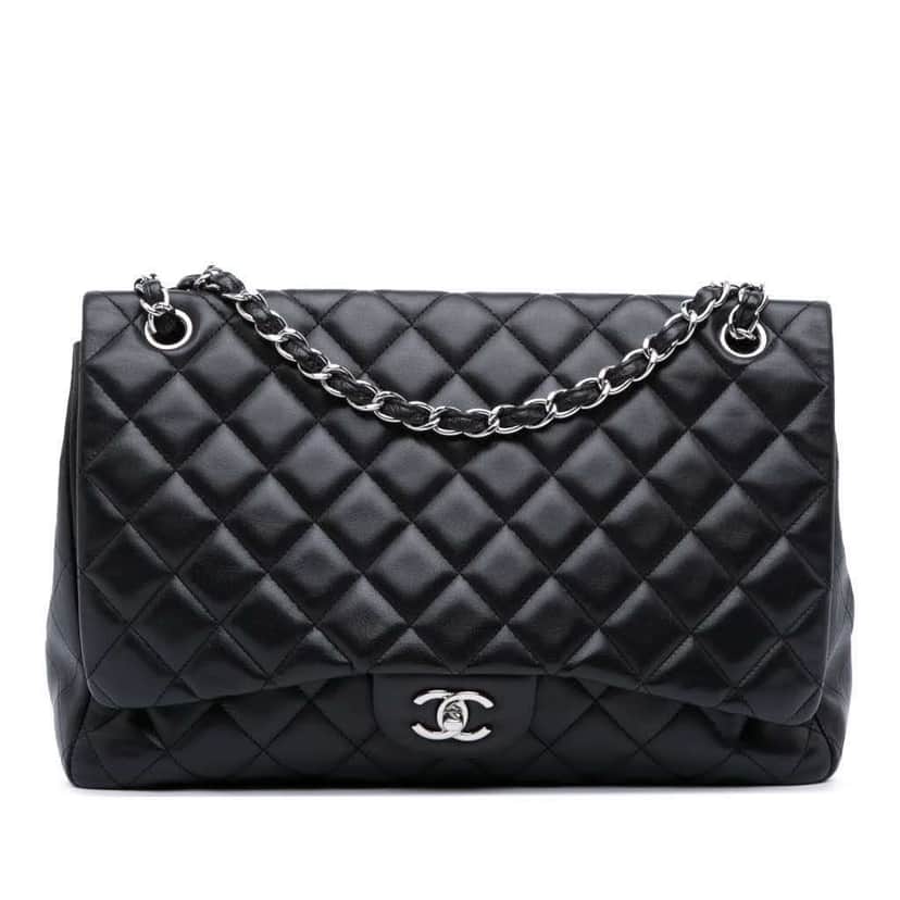 Chanel Maxi Classic Lambskin Single Flap Black Leather Good condition - Front View