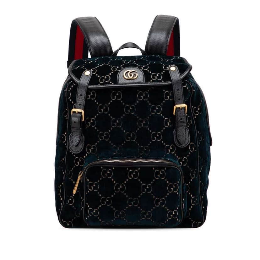 Gucci GG Velvet Double Buckle Backpack Blue Velvet Good condition - Front View