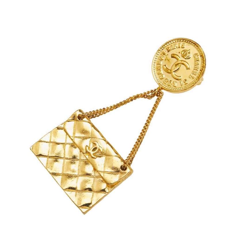 Chanel Gold Plated CC Medallion Handbag Brooch Gold Metal Good condition - Front View