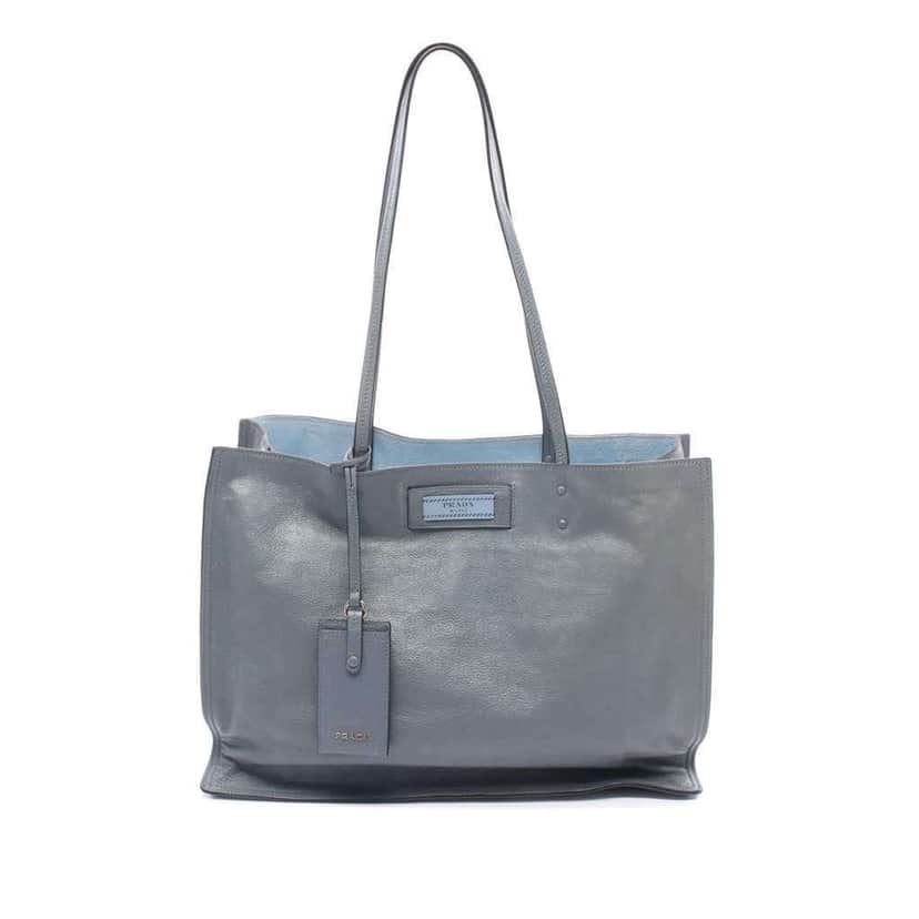 Prada Glace Calf Etiquette Tote Grey Leather Good condition - Front View