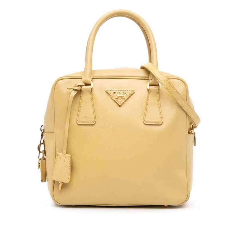 Prada Saffiano Lux Satchel Yellow Leather Good condition - Front View